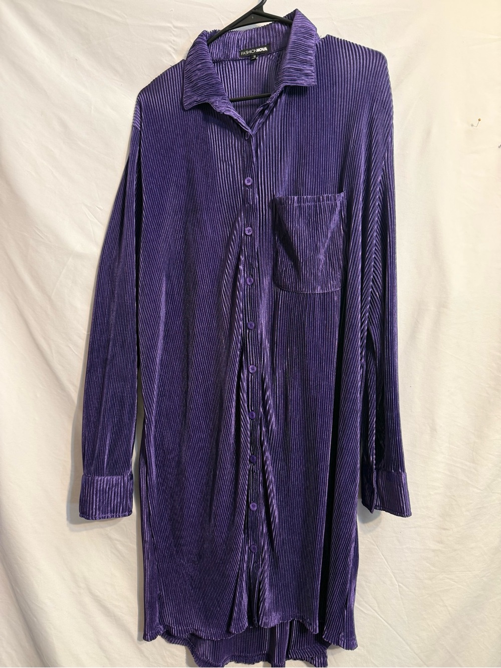 Fashion Nova Purple Velvet-Look Pleated Mini Dress